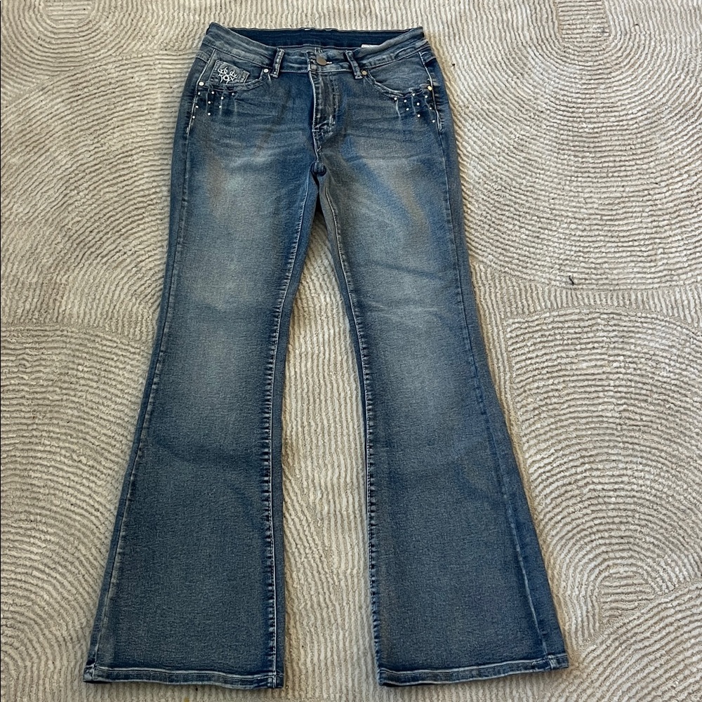 SHEIN Denim Flare Jeans in Classic Blue
